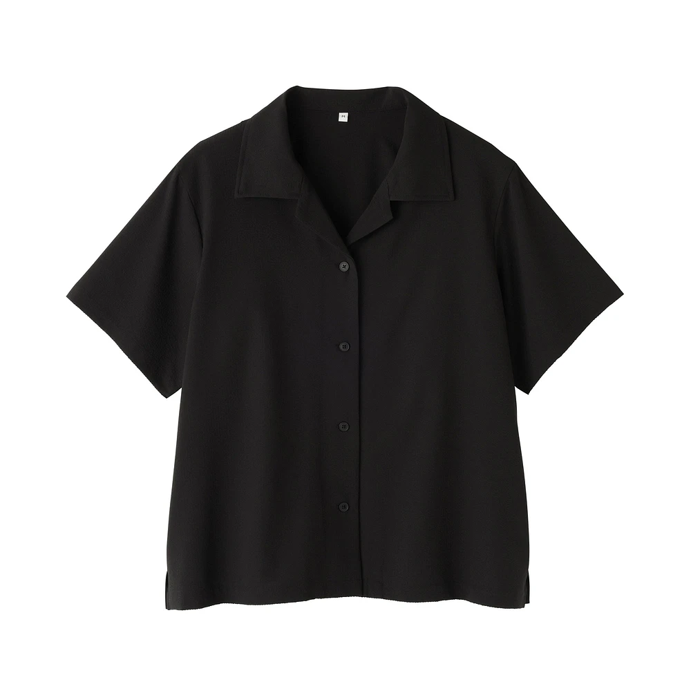 Women's Breathable Seersucker Open Collar Short Sleeve Shirt