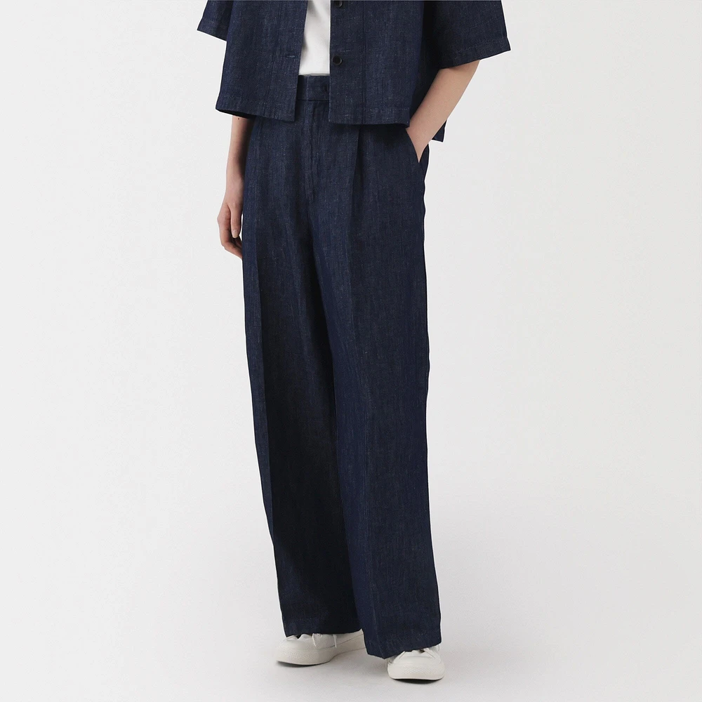Women's Hemp Blend Denim Darted Wide Pants