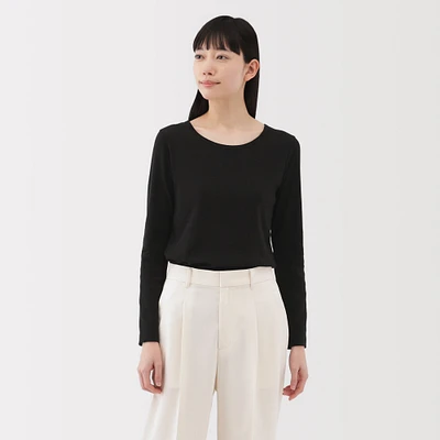 Women's Stretch Ribbed Crew Neck Long Sleeve T-Shirt