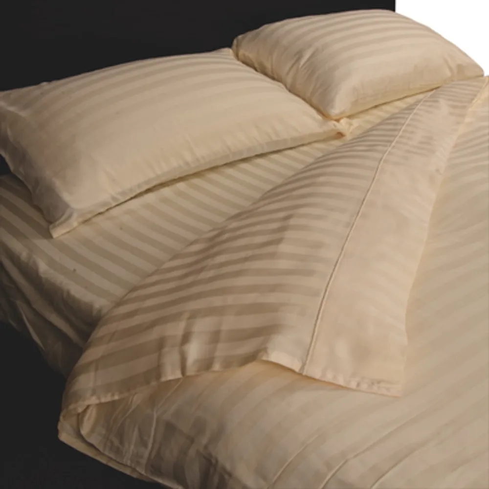 Maholi Damask Stripe Collection 300 Thread Count Egyptian Cotton Duvet Cover Set-Double/Full-Ivory