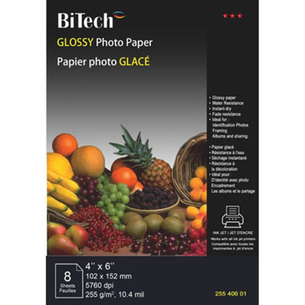 BiTech 8-Sheet 4" x 6" Glossy Photo Paper