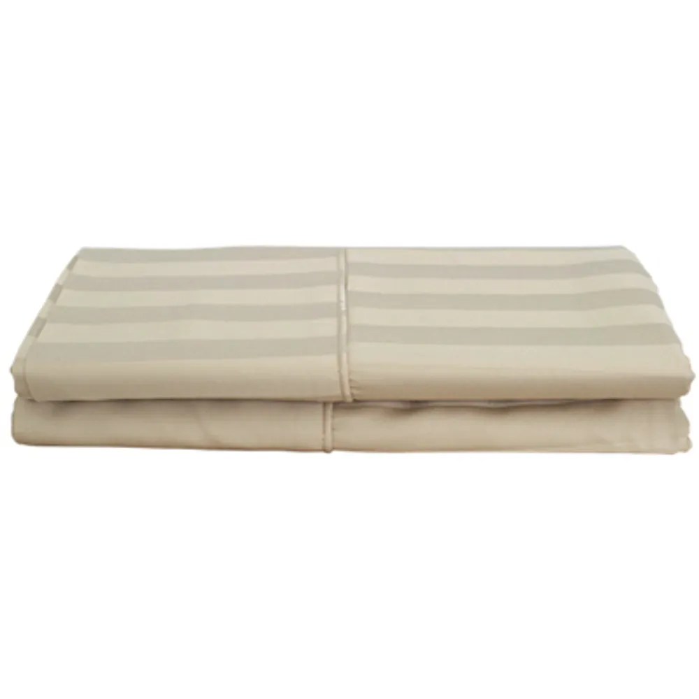 Maholi Damask Stripe Collection 310 Thread Count Pillow Case - 2 Pack - Queen - Taupe
