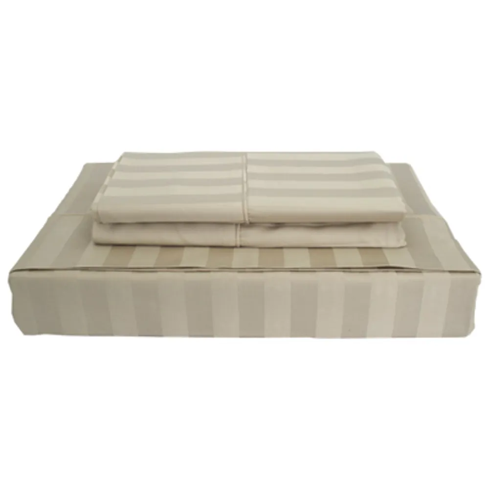Maholi Damask Stripe Collection 310 Thread Count Rayon Sheet Set - Queen - Taupe