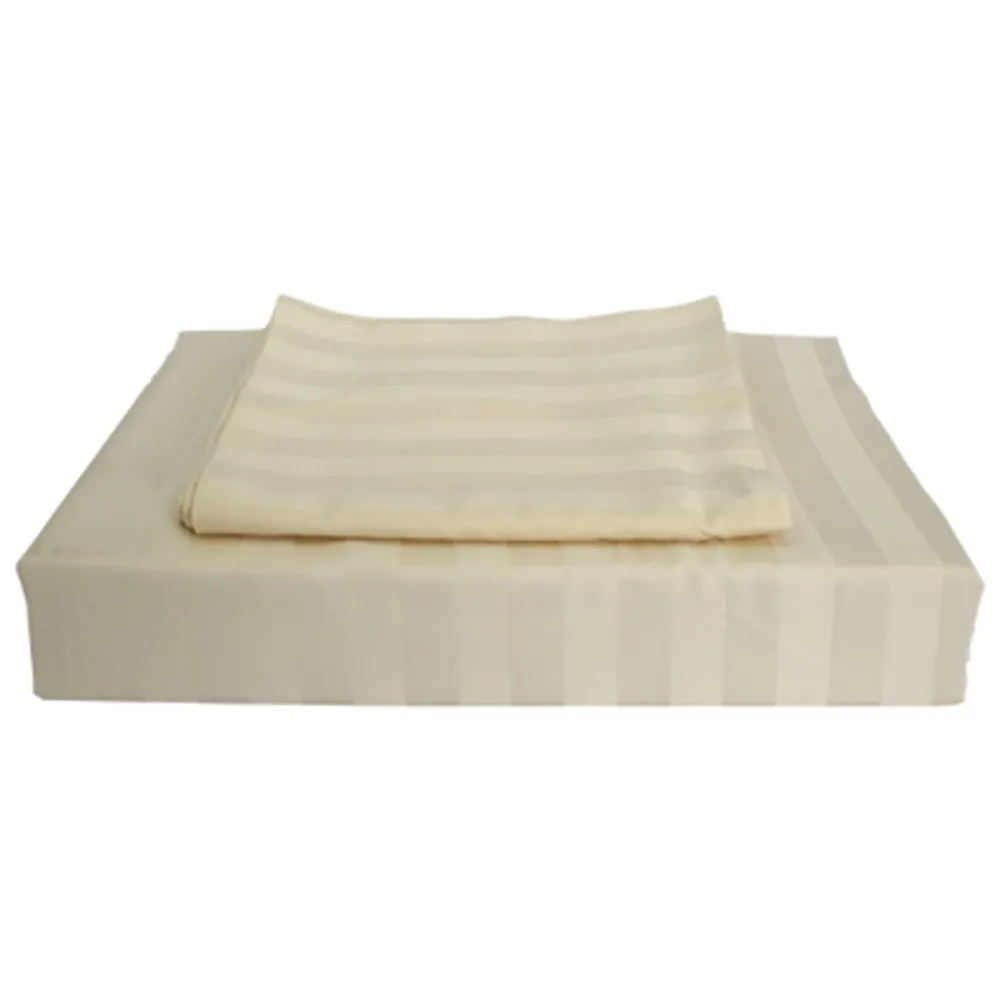 Maholi Damask Stripe Collection 310 Thread Count Rayon Duvet Cover Set - Double/Full - Beige
