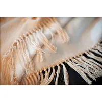Luxeport Bamboo Rayon Fringed Throw - Ivory/Camel