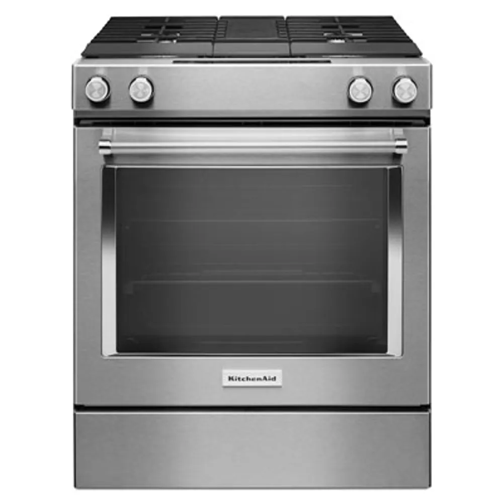 KitchenAid 30" 6.4 Cu. Ft. True Convection Slide-In Dual Fuel Downdraft Range (KSDG950ESS) - Stainless