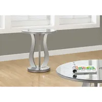 Contemporary Round End Table With Mirror Finish - Brushed Silver