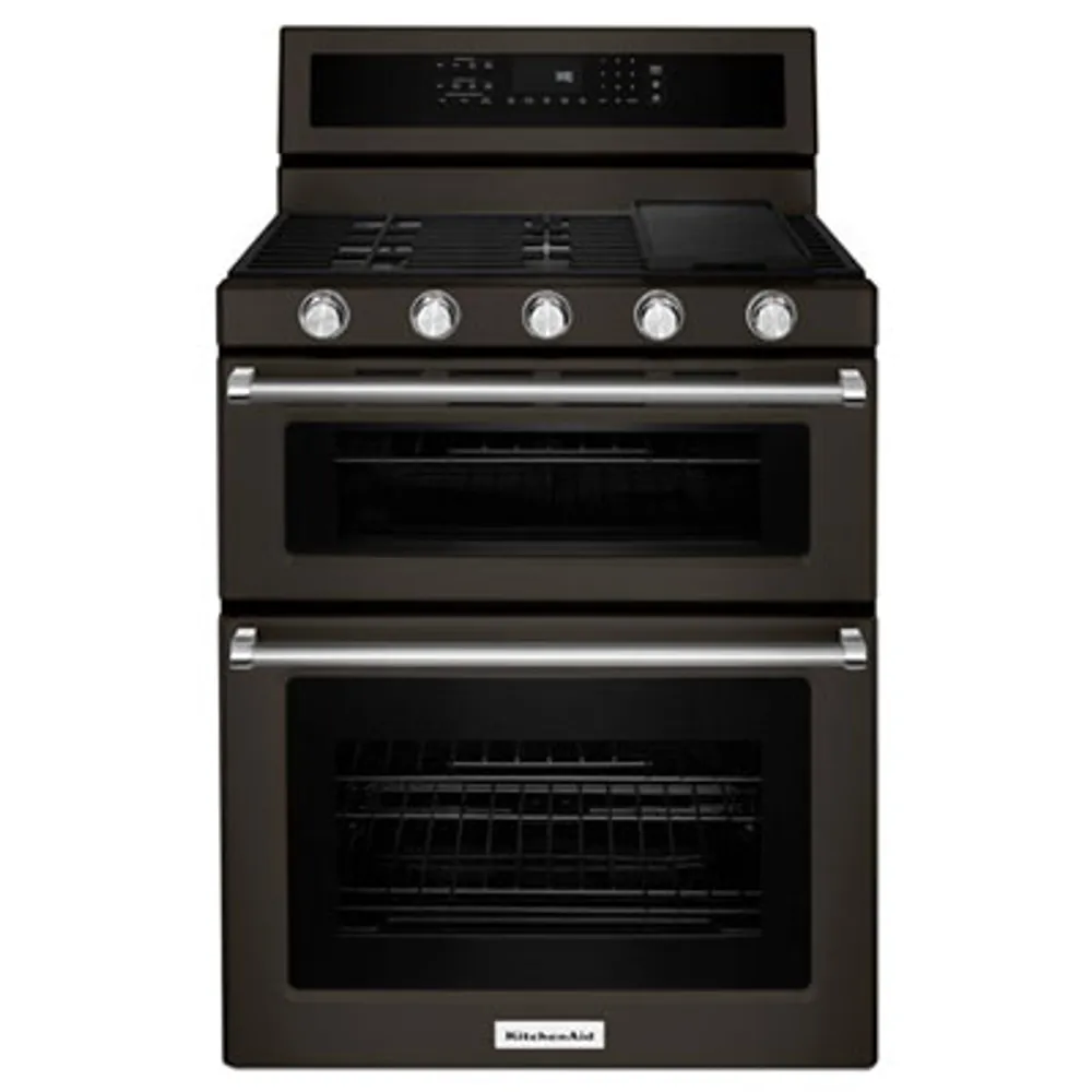KitchenAid 30" 6.0 Cu. Ft. Double Oven 5-Burner Freestanding Gas Range (KFGD500EBS) - Black Stainless