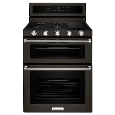 KitchenAid 30" 6.0 Cu. Ft. Double Oven 5-Burner Freestanding Gas Range (KFGD500EBS) - Black Stainless