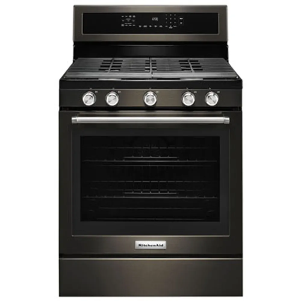 KitchenAid 30" 5.8 Cu. Ft. True Convection 5-Burner Gas Range (KFGG500EBS) - Black Stainless Steel