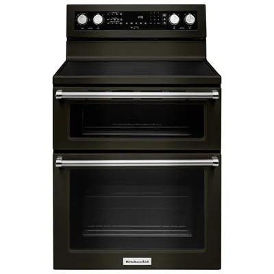 KitchenAid 30" 6.7 Cu. Ft. Double Oven 5-Element Electric Range (YKFED500EBS) - Black Stainless Steel