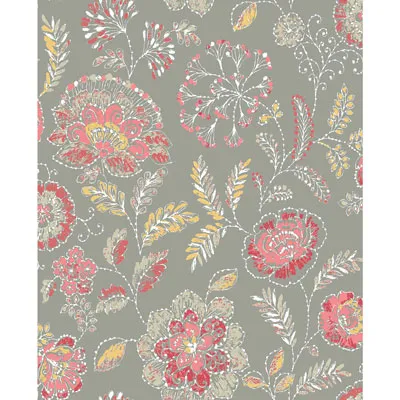 A-Street Prints Solstice Tropez Jacobean Wallpaper - Coral