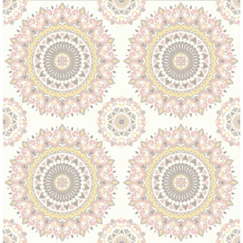 A-Street Prints Kismet Boho Medallion Wallpaper - Gemma Light Pink