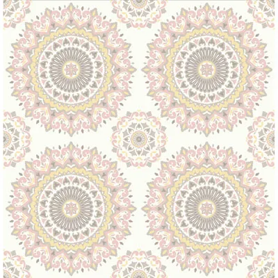 A-Street Prints Kismet Boho Medallion Wallpaper - Gemma Light Pink
