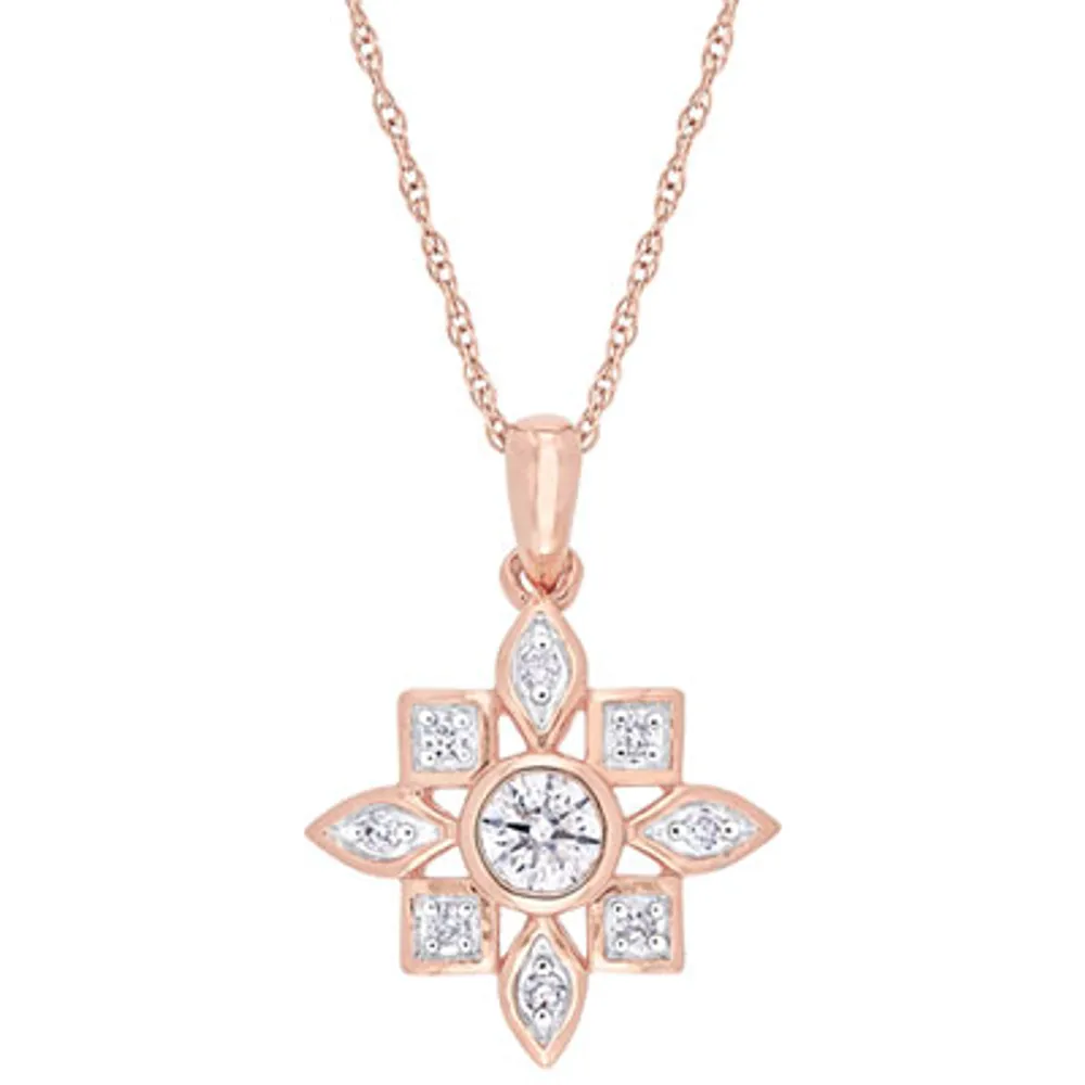 Floral Pendant in 10K Pink Gold with 0.33ctw Diamonds on a 17" Pink Gold Chain