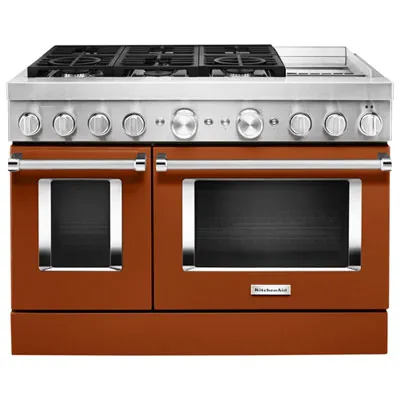 KitchenAid 48" 6.3 Cu. Ft. True Convection Double Oven 6-Burner Dual Fuel Range (KFDC558JSC) -Orange