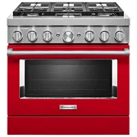 KitchenAid 36" 5.1 Cu. Ft. True Convection 6-Burner Dual Fuel Range (KFDC506JPA) -Passion Red