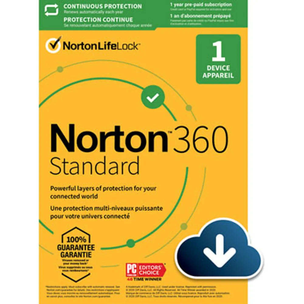 Norton 360 Standard (PC/Mac) - 1 Device - 10GB Cloud Backip - 1-Year Subscription - Digital Download