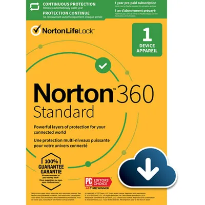 Norton 360 Standard (PC/Mac) - 1 Device - 10GB Cloud Backip - 1-Year Subscription - Digital Download