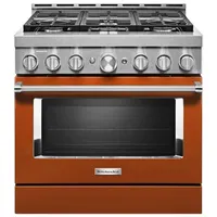 KitchenAid 36" 5.1 Cu. Ft. True Convection 6-Burner Freestanding Gas Range (KFGC506JSC) - Orange