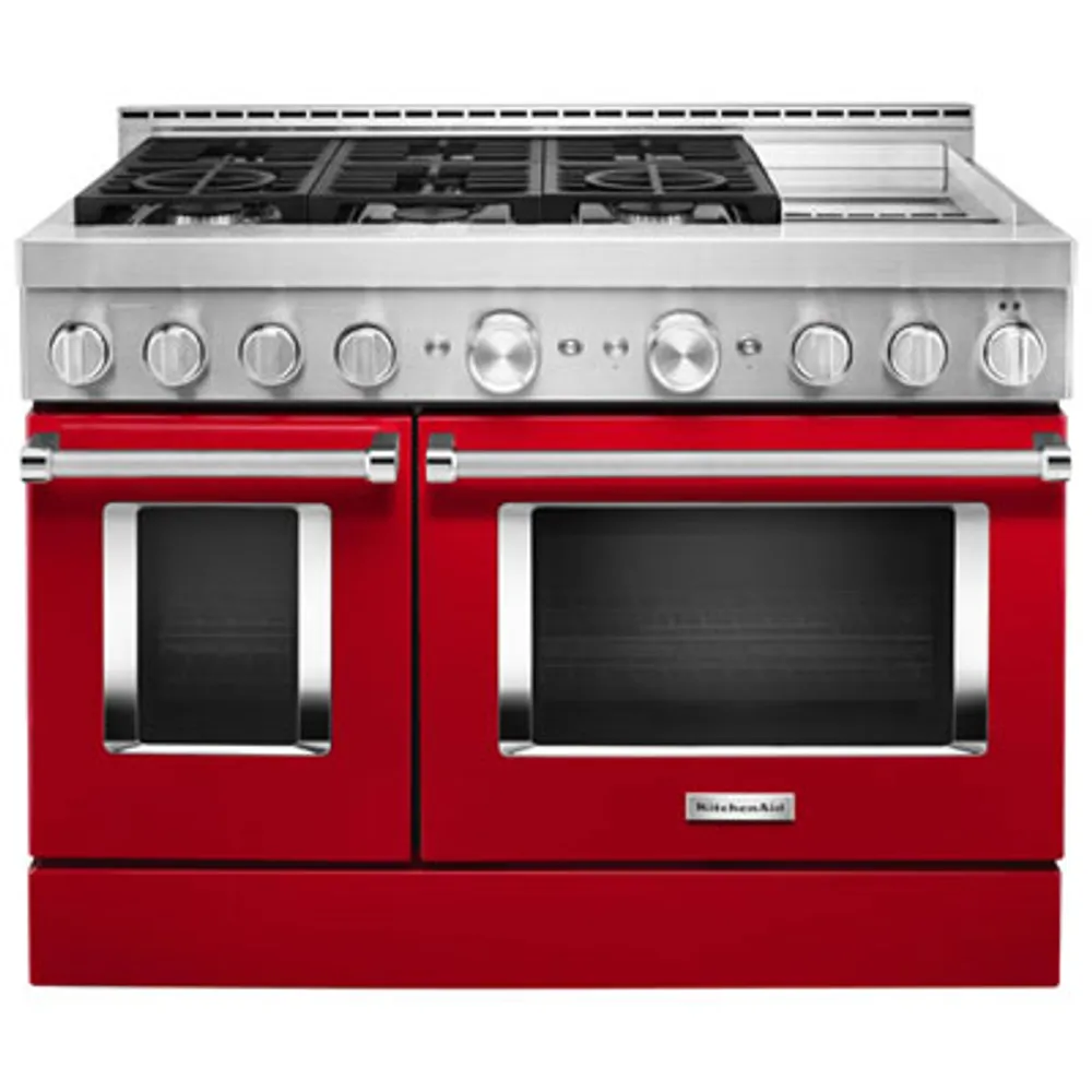 KitchenAid 48" 6.3 Cu. Ft. Double Oven 6-Burner Freestanding Gas Range (KFGC558JPA) - Passion Red