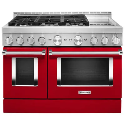 KitchenAid 48" 6.3 Cu. Ft. Double Oven 6-Burner Freestanding Gas Range (KFGC558JPA) - Passion Red