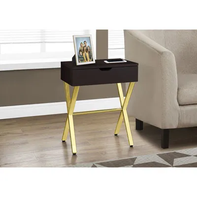 Monarch Modern Rectangular End Table With Storage - Cappuccino/Gold