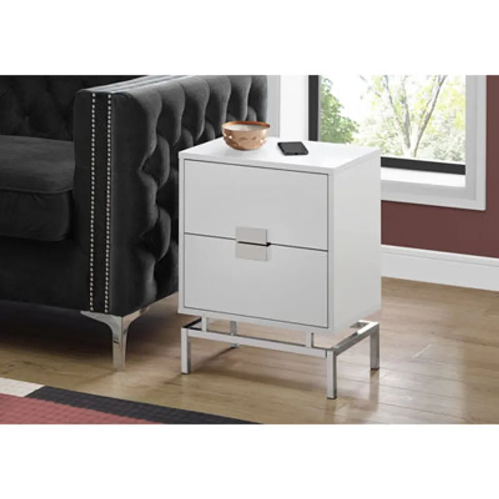 Monarch Modern Rectangular End Table With Drawers - White/Chrome