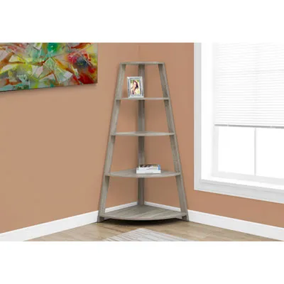 Monarch 60" 4-Shelf Corner Bookcase - Dark Taupe