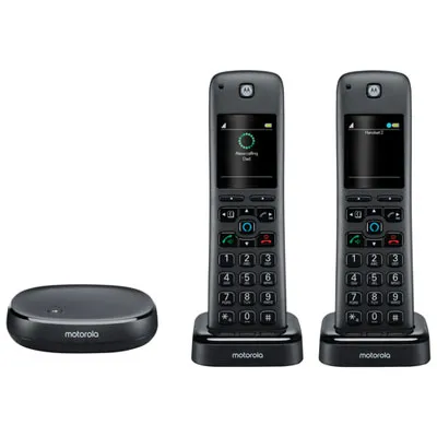Motorola 2-Handset DECT 6.0 Cordless Phone with Answering Machine & Alexa (AXH02) - Black