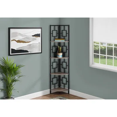 Monarch 62" 4-Shelf Metal Corner Etagere Bookcase - Dark Taupe/Black