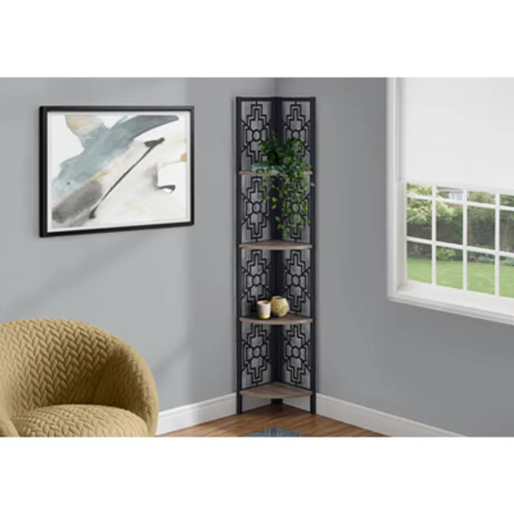 Monarch 62" 4-Shelf Metal Corner Bookcase - Dark Taupe/Black
