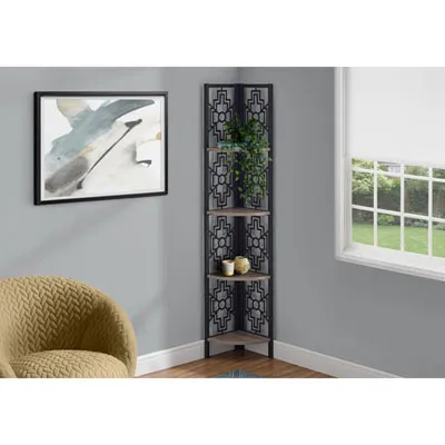 Monarch 62" 4-Shelf Metal Corner Bookcase - Dark Taupe/Black