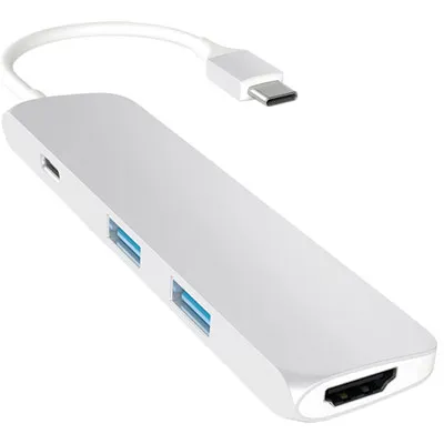 Satechi Slim 4-Port USB-C Multi-Port Adapter with 4K HDMI (ST-CMAS) - Silver