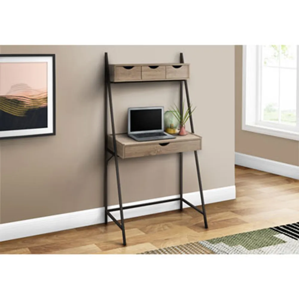 Monarch Ladder 31.5"W Computer Desk with 4 Drawers - Dark Taupe/Black