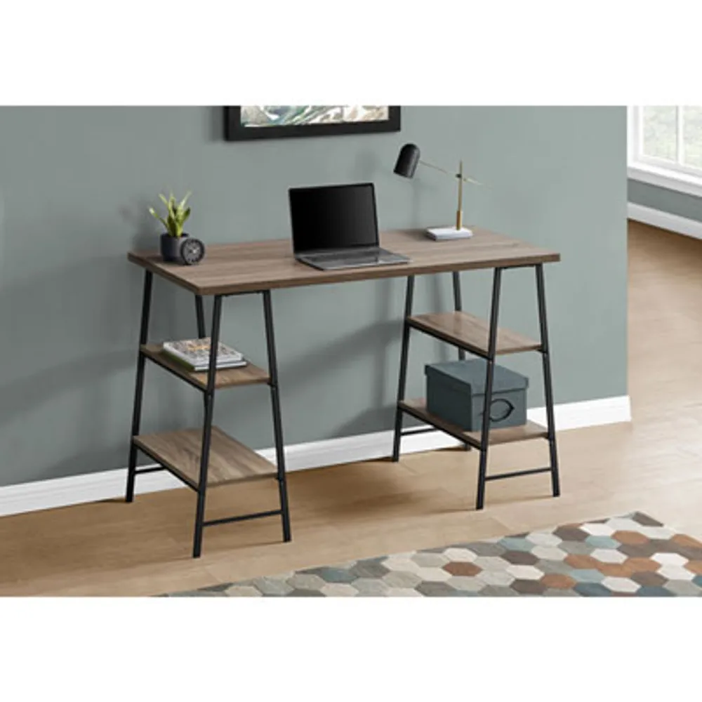 Monarch 47.25"W Computer Desk with 4 Shelves - Dark Taupe/Black