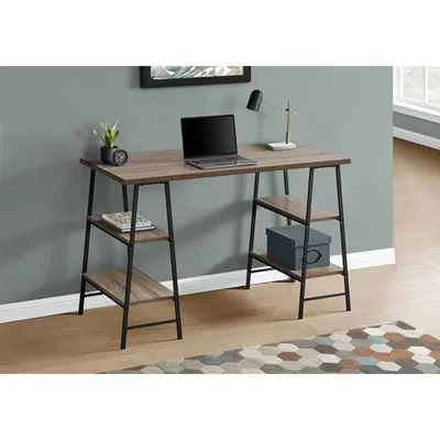 Monarch 47.25"W Computer Desk with 4 Shelves - Dark Taupe/Black