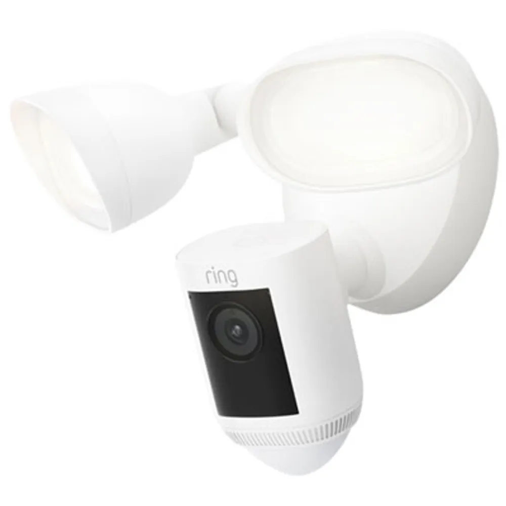 Ring Floodlight Cam Pro Wired Wi-Fi 2K Camera with Ring Vision, 2 LED Lights & 3D Motion Detection - White