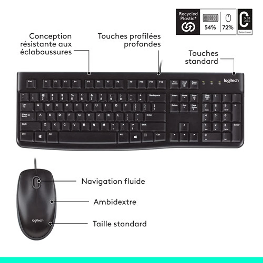 Ensemble avec clavier et souris MK120 de Logitech
