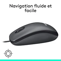 Logitech M100 Wired Optical Ambidextrous Mouse for PC - Charcoal