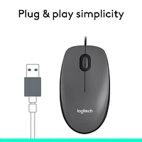 Logitech M100 Wired Optical Ambidextrous Mouse for PC - Charcoal