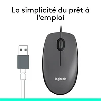 Logitech M100 Wired Optical Ambidextrous Mouse for PC - Charcoal