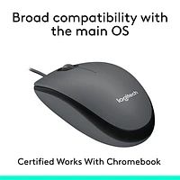 Logitech M100 Wired Optical Ambidextrous Mouse for PC - Charcoal