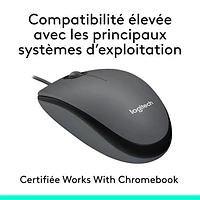 Logitech M100 Wired Optical Ambidextrous Mouse for PC - Charcoal