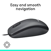 Logitech M100 Wired Optical Ambidextrous Mouse for PC - Charcoal