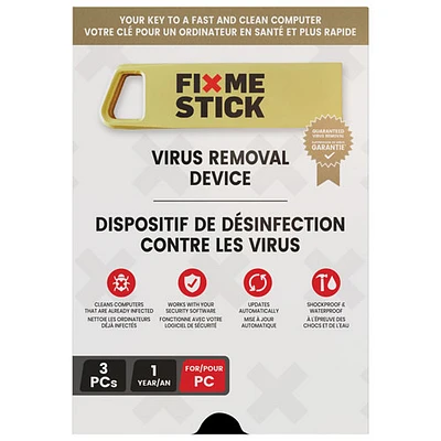 Dispositif de désinfection contre les virus FixMeStick (PC) - 3 appareils - 1 an