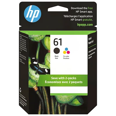 Cartouches d'encre noire/tricolore 61 de HP (CR259FC) - Paquet de 2
