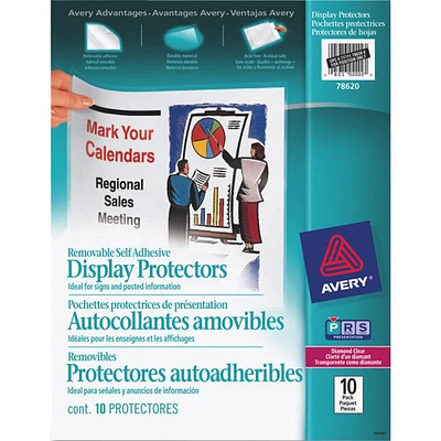 Pochettes protectrices de présentation autocollantes amovibles d'Avery (AVE78620) - Paquet de 10