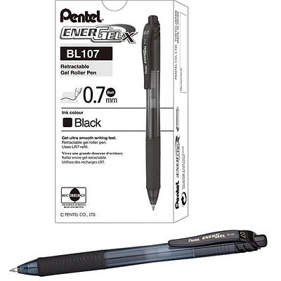 Stylo gel à bille roulante EnerGel à pointe rétractable de 0,7 mm de Pentel (PENBL107A) - Noir
