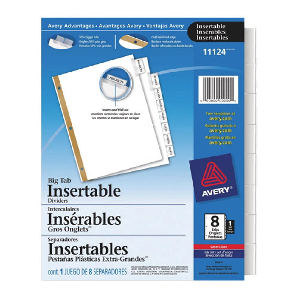Intercalaires insérables Big Tab d'Avery (AVE11124) - Paquet de 8 - Transparent